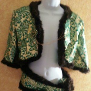 Beautiful Kelly Green & Gold Brocade Bolero Jacket & Sash Set